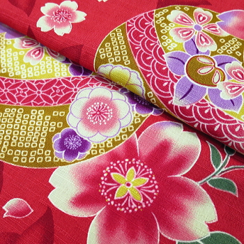 義若オリジナルの鯉口シャツ、ダボシャツ　まりと桜（赤）